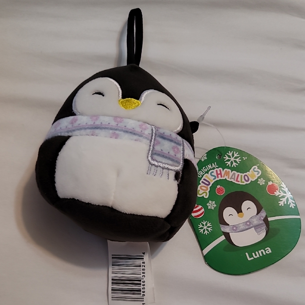 Squishmallow-Luna The Penguin With Light Blue/purpleScarf 4" Plush Ornament 2023